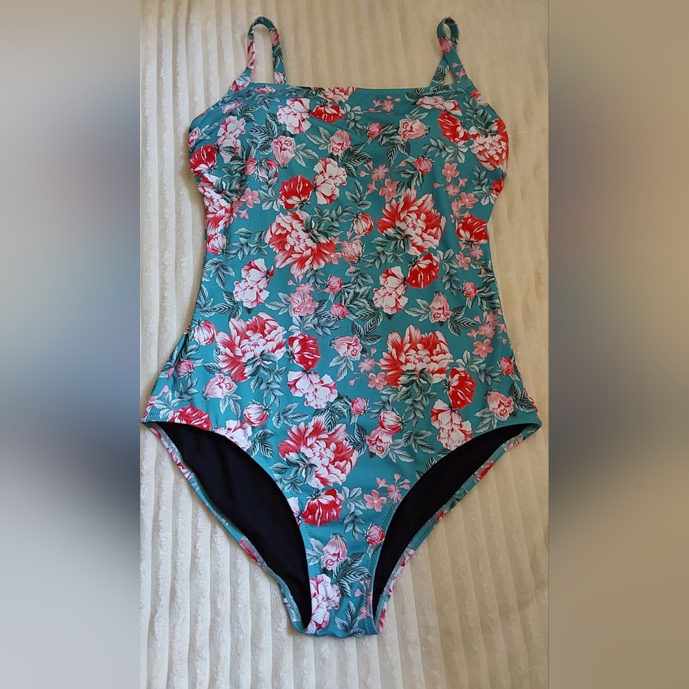 NWOT Johnny Was CALIFORNIA Blue Floral One Piece Swimsuit, Sample sale, size 1X
